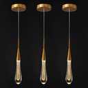 LMQNINE Kitchen Light Fixtures Ceiling Dimmable LED Modern Gold Pendant Light Mini Teardrop Crystal Pendant Light for Kitchen Island Bedroom Hallway Entryway (3-Pack)