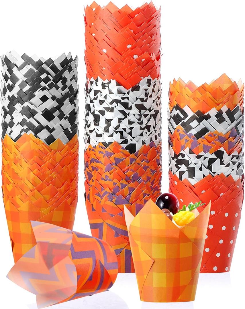 500 Counts Halloween Tulip Cupcake Liners Birthday Party Muffin Cupcake Baking Liners Grease Proof Cake Liner Holders for Fall Christmas Halloween Birthday Party