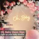 Oh Baby Neon Sign for Backdrop, 16.5x 6.9 Dimmable Led Light up Sign for Baby Shower - Gender Reveal Birthday Party Decorations - Warm White