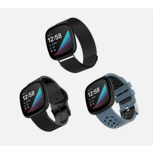 WITHit - Band Kit for Fitbit Versa 3 and Fitbit Sense (3-Pack) - Black Mesh/B...
