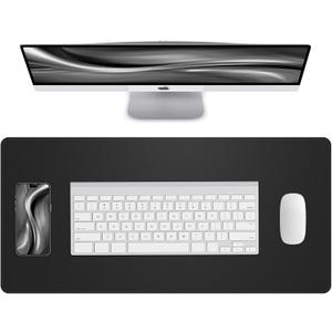 Desk Pad Mat 23.6"x13.7" - Waterproof Mouse Pad & Desk Protector, Non-Slip PU Leather for Gaming Keyboard/Mouse, Stitched Edge XL Office Desk Pad with Ergonomic Support(Black) (24" x 14")