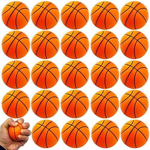 24 Pack 2.5 Inch Basketball Stress Ball,Mini Foam Squeeze Sports Balls for Sport Theme Party Favor,Kids School Reward,Anxiety Relief,Birthday Gifts