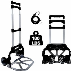 Portable Folding Dolly Cart with Wheels, Lightweight Aluminum Hand Truck with Adjustable Handle, Compact Push Pull Carrier for Boxes, Groceries, Travel, Home & Office Use 330lb