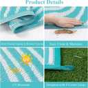 Vaukki Waterproof Outdoor Rug 9x12 Teal Striped Patio Mat