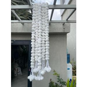 Art Box Marigold Diwali & Wedding Decorations Artificial Flowers - White Fake Flowers - 5 FT Strands Pack of 5