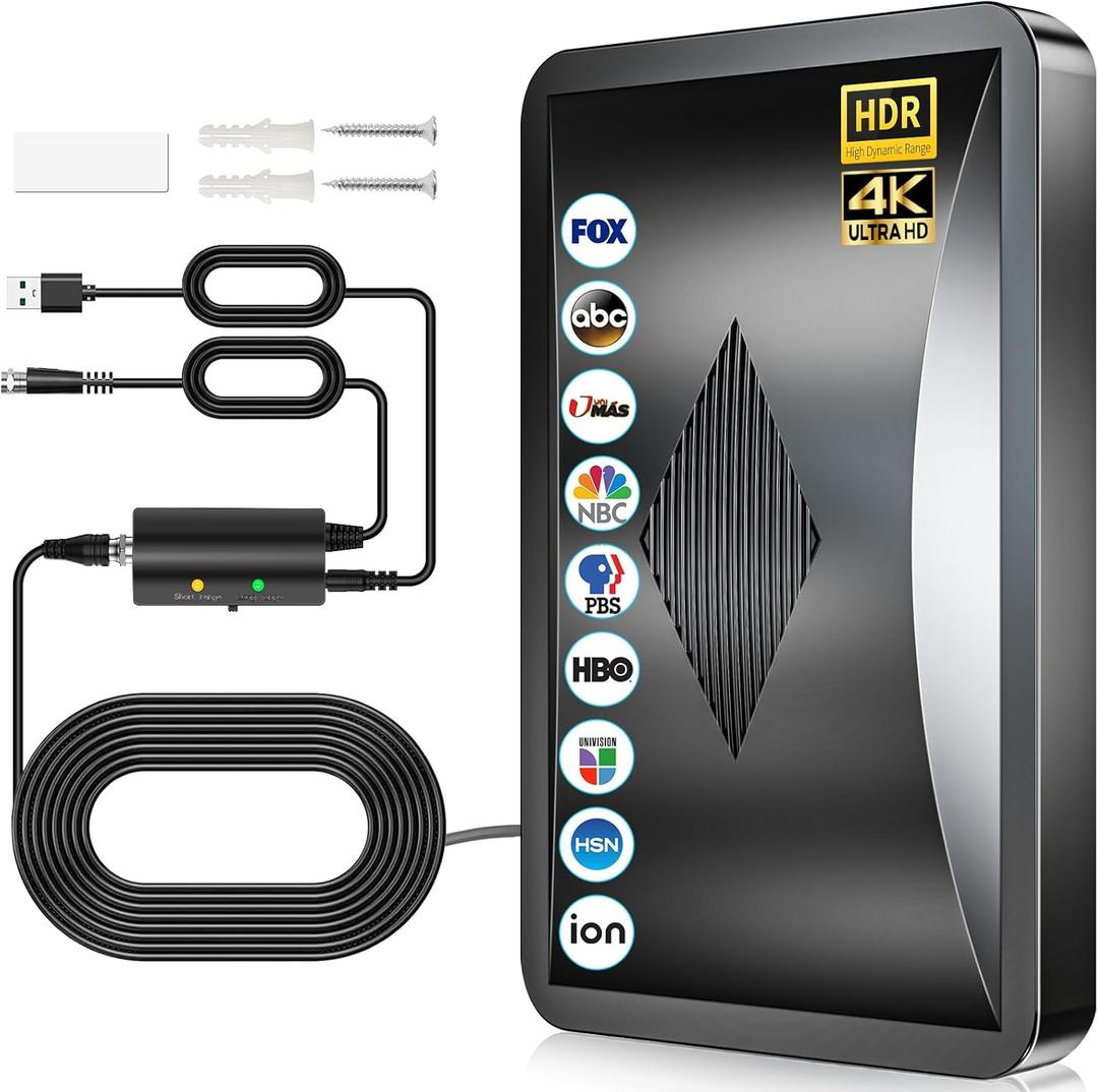 2026 Upgraded TV Antenna Indoor, 3600+ Miles Long Range HDTV Antenna for Smart TV Indoor, Digital Antenna for Local Channels 4K 1080P with Amplifier Signal Booster -38 FT Thick Coaxial Cable (Large)