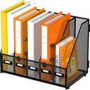 DALTACK 5 Vertical Compartments Magazine File Holder, Binder Organizer, Metal Desk Organizers for Office Home School Classroom Organization, Black Plus