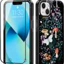 Designed for iPhone 13 Case Cute Floral Garden Mushroom Protective Phone Case Cover 6.1" Screen Protector + Camera Lens Protector【2X Military Grade Drop Tested / 6.6ft Drop Protection】