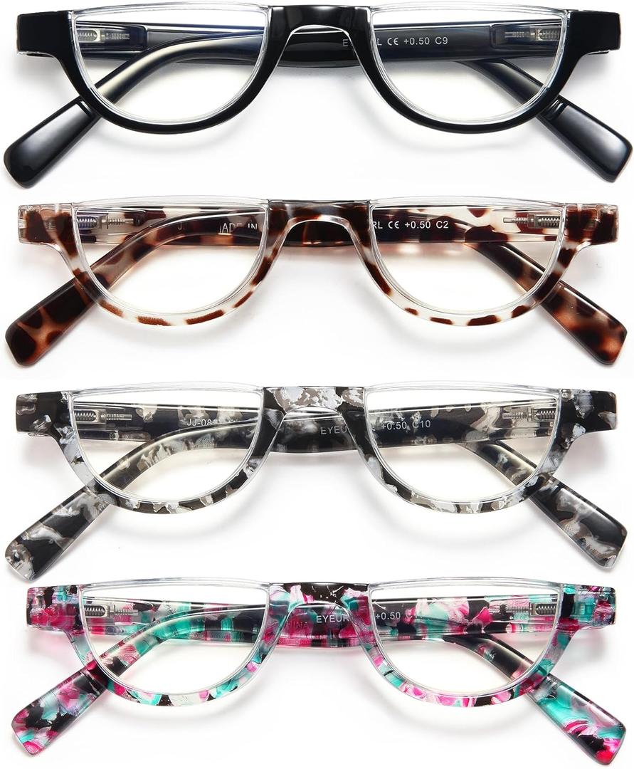 EYEURL Half Frame Reading Glasses for Women-4 Pack Blue Light Glasses Fashion Computer Readers for Women Anti UV Ray Eyeglasses with Spring Hinges,2.5