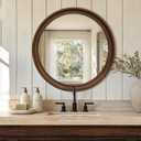 Round Wood Mirror, 24" Circle Mirror with Wooden Frame, Walnut Brown