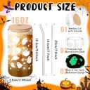 12 Packs Halloween Glass Cups 16oz Halloween Boo Baskets Stuffers Ghost Glass Cups with Lids Straws Glow in the Dark Iced Coffee Cup Gifts for Women Adults Teens Girls Party Decor (Ghost)