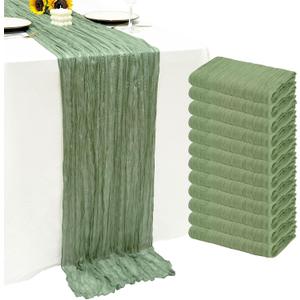 12Pack Sage Green Cheese Cloth Table Runner 10Ft Cheesecloth Table Runner Boho Gauze Table Runners Sage Green Wedding Decor for Party Bridal Shower Thanksgiving Christmas, 12 Pack 20 x 120 inch