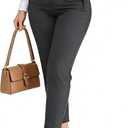 LOVESHOOT Womens Stretchy Dress Pants 2026 Trendy High Waisted Pleated Straight Leg Business Work Casual Trousers (Silver, L)