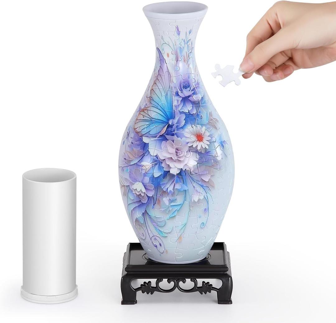 wowsome 3D Puzzle Vase for Adults, Jigsaw Puzzle Vase for Flower, Art Puzzles Gift for Women House Flowers Arrangements and Home Decoration (Roses and Butterflies)