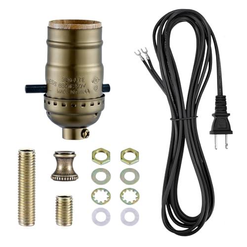 Lamp Rewire Kit,Lamp Socket Replacement Kit,Antique Brass Light Socket with Matching Electric Cord Set,DIY Lamp Making Kit Lamp Wiring  (Bronze, 1)
