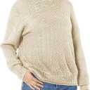 ZESICA Women's Turtleneck Batwing Sleeve Loose Oversized Chunky Knitted Pullover Sweater Jumper Tops (Beige, M)