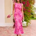 ZESICA Womens 2026 Summer Floral Wedding Guest Midi Dress Sleeveless Mesh Slit Bodycon Formal Cocktail Party Dresses (Pink, S)