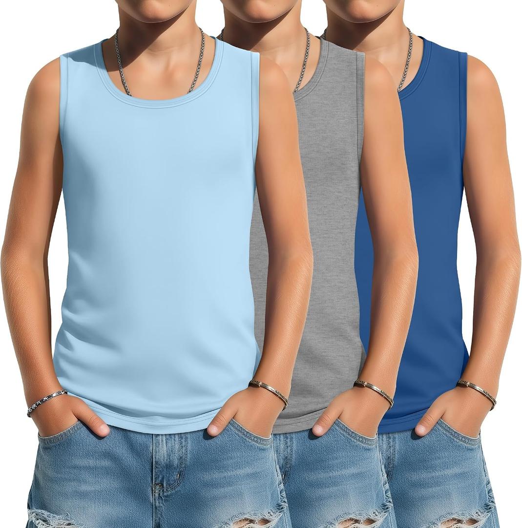 Oakgarden 3 Pack Boys Tank Tops | Sleeveless, Summer T-Shirts, Athletic Muscle Shirts, Soft, Undershirts, Slim Fit, Toddler Youth, Age 3-16