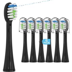 6 Pack Replacement Replacement Brush Heads for - Flossing Toothbrush Compatible with Sonic Fusion SF01/SF02 and Sonic Fusion 2.0 SF03/SF04- Black with Caps