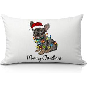 French Bulldog Christmas 12x20 Pillow Cover, French Bulldog Gifts, Frenchie Mom Gifts, Xmas Frenchie Xmas Lumbar Pillow Covers Decorative for Sofa Couch Home Bedroom Living Room