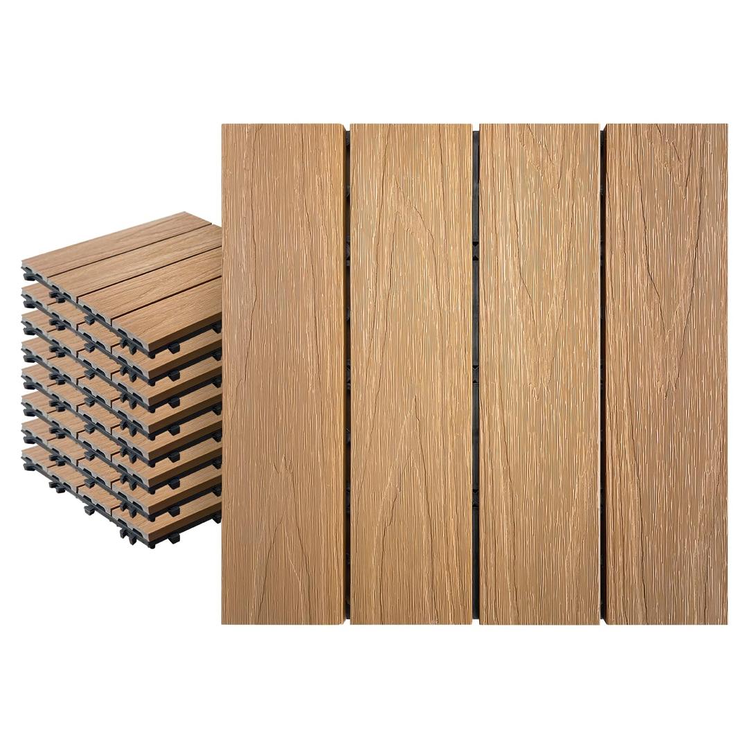 28 PCS Teak Wood WPC Interlocking Decking Tiles  Waterproof & Durable Outdoor Flooring for Patio, Balcony, Garden  Easy DIY Snap Lock for Indoor & Outdoor Use