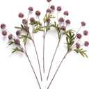 Artificial Kiku Flower - 5 Pcs Fake Pompon Mums Silk Small Chrysanthemum Faux Ball Fall Flower Stem Decor for Autumn Wedding Filler DIY Bouquet Centerpieces Arrangements Shower (Grey Purple)