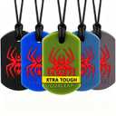 Xtra Tough Spider Sensory Chew Necklace for Kids (5 Pack) - Chewing Necklace Teething Teether Necklace Chew Toys - Designed for Chewing, Autism Sensory Teether Toy (Moderate & Aggressive Chewer)