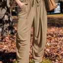 TARSE Women Corduroy Baggy Harem Pants Drawstring Loose Wide Leg Casual Lounge Pant 2025 Travel Vacation Clothes with Pockets (Brown, M)