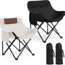 2 Pack Compact Camping Chairs Portable Folding for Outside with Carry Bag Lightweight Moon Chairs for Travel Picnic Hiking Beach Fishing, 600D Oxford, Supports 330lbs(White, Black)