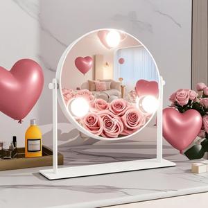 10"x10" Lighted Makeup Mirror, Hollywood Vanity Mirror with 3 Dimmable LED Bulbs, Dimmable Touch Screen, Light up Mirror, Portable Travel Mirror, 360 Rotation, White