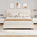 GarveeHome Beige King Bed Frame with Upholstered Headboard, Heavy-Duty Platform Bed Frame with Adjustable Headboard, Strong Wood Slat Support/No Box Spring Needed/Noise Free