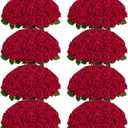 200 Pcs Red Roses Artificial Flowers, Real Touch Velvet Roses Bouquet Fake Flowers Bulk, Artificial Roses with Long Stems for Birthday Gift Women Mom DIY Bridal Wedding Centerpiece Decorations