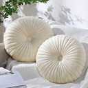 Namalu Round Throw Pillow 13.8 Inch Decorative Round Velvet Floor Pillows Small Pumpkin Throw Cushion for Living Room Sofa Bed(Cream,2 Pcs)
