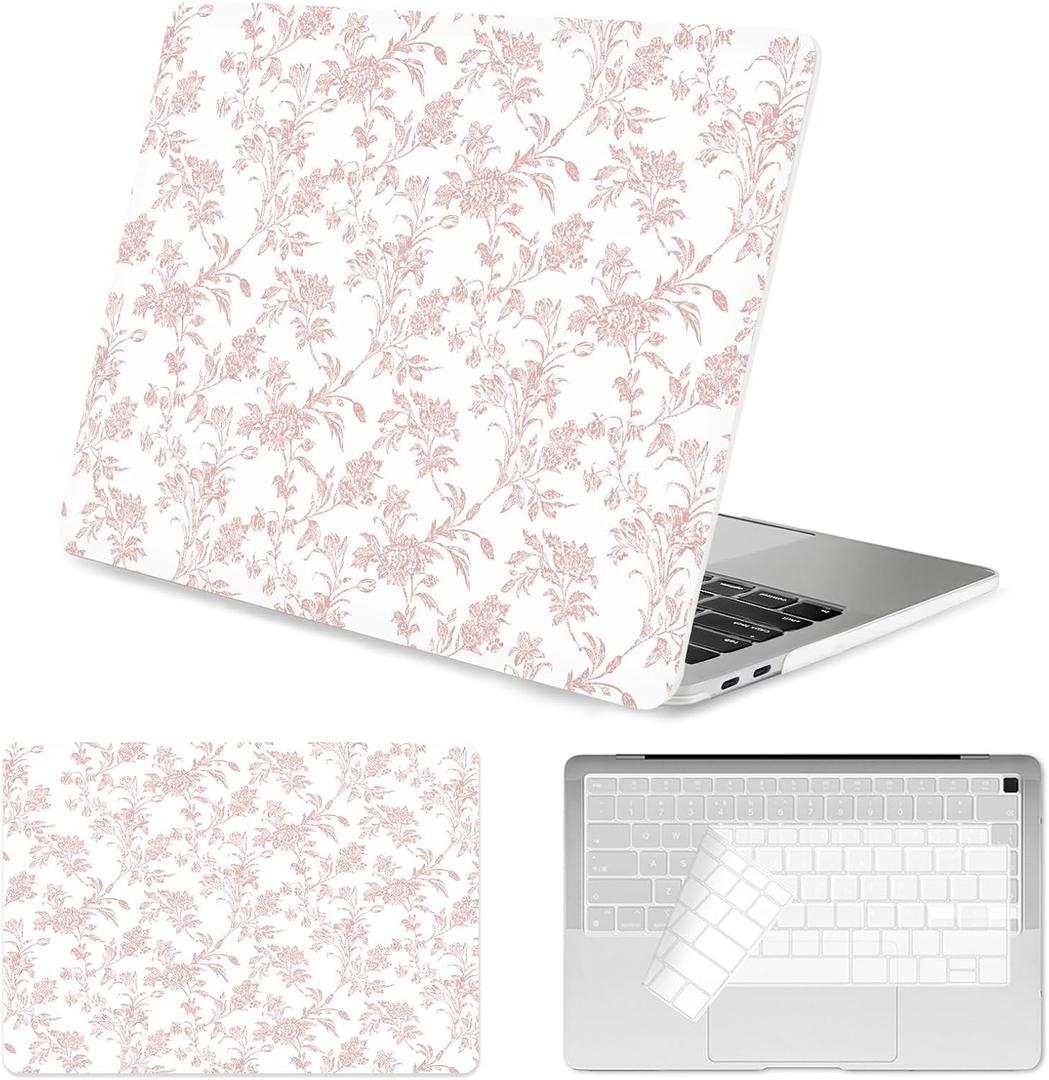 Seorsok Compatible with MacBook Air 13 Inch Case 2022 2021 2020-2018 Release A1932 A2179 M1 A2337 Touch ID,Elegant Sage Pink Flower Plastic Hard Shell Case with Keyboard Cover,Blooming Floral