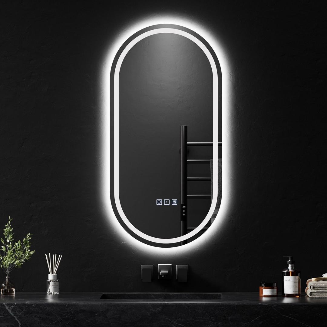 QAOYEDE 2 Pack Round LED Bathroom Mirror 22", LED Mirror for Double Sink