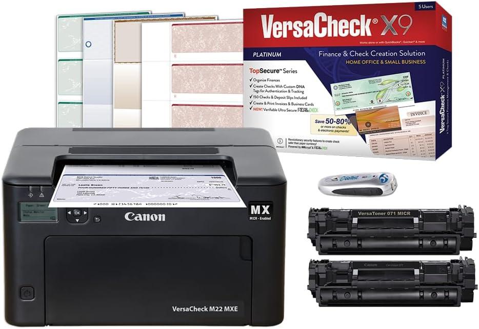 VersaCheck M22 MXE MICR Check Printer and VersaCheck X9 Platinum 5-User Check Printing Software Bundle