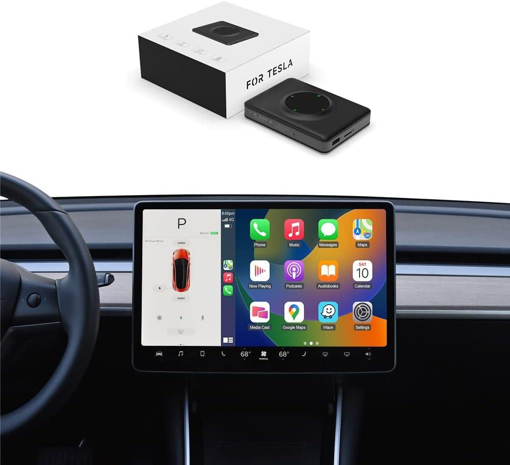 Tesla Carplay, Wireless Carplay Adapter & Android Auto for Tesla Model 3/Model Y, 2016-2024 Years, Plug & Play Instant, 2.4G+5G Dual-Band WiFi