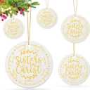 Syhood 5 Pcs Sisters in Christ Ornaments Bulk Women Christmas Christian Hanging Ornaments Bulk Round Ceramic Christmas Trees Hanging Gifts for Xmas Church Sisters Friends
