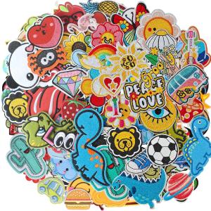 Harsgs 100pcs Random Iron on Patches, Embroidered Iron on/Sew on Patches Applique for Clothes, Dress, Hat, Jeans, DIY Accessories