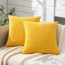 Decorative Square Throw Pillow Covers 20x20 Inch Set of 2, Super Soft Chenille Farmhouse Pillowcase for Living Room Bedroom Sofa Couch Cushion Cover Gold Yellow