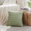 Fancy Homi 4 Packs Sage Green Decorative Throw Pillow Covers 16x16 Inch for Living Room Couch Bed Sofa, Rustic Farmhouse Boho Home Decor Soft Plush Striped Corduroy Square Cushion Case 40x40 cm