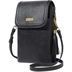 AnsTOP Small Crossbody Bag for Women,Minimalist Designer Vegan Leather Phone Purse with Tassel,Handheld & Adjustable Shoulder Strap for Daily Use Black