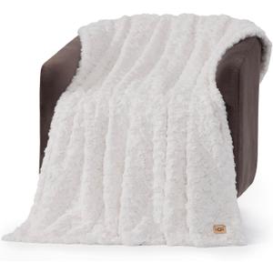 UGG Adalee Faux Fur Throw Blanket Luxury Lightweight Cozy Soft Throw for Couch Bed or Chair Hypoallergenic Machine Washable Double-Sided Fluffy Blanket Home Decor, 50-inch x 70-inch, Natural White