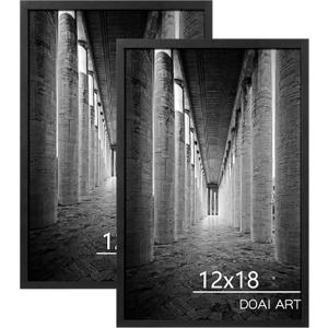 DOAI ART 12x18 Frame 2 Pack, Black 12 x 18 Poster Frame for Horizontal or Vertical Wall Mounting, 12x18 Picture Frame Scratch-proof Safe and Artistic Large Photo Frame Wall Art