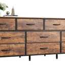 Huuger 63 Inch Dresser for Bedroom, Long Dresser with 10 Fabric Drawers, TV Stand for 55, 65, 70 Inch TV, Toy Storage Organizer for Closet, Rustic Brown