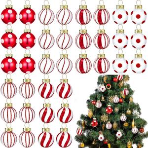 Zhanmai 36 Pcs Red and White Mini Christmas Ball Ornaments 1 Inch Glass Candy Balls Miniature Ornaments Hanging for Christmas Tree Holiday Party Decoration