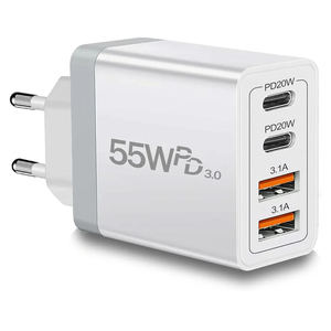 European Travel Plug Adapter USB C, 55W USB C European Charger 4-Port Fast Charger Type C Wall Charger USA to Europe Plug Adapter for iPhone 17 16 15 14 13 12 11 Pro Max X 8, Galaxy, Android