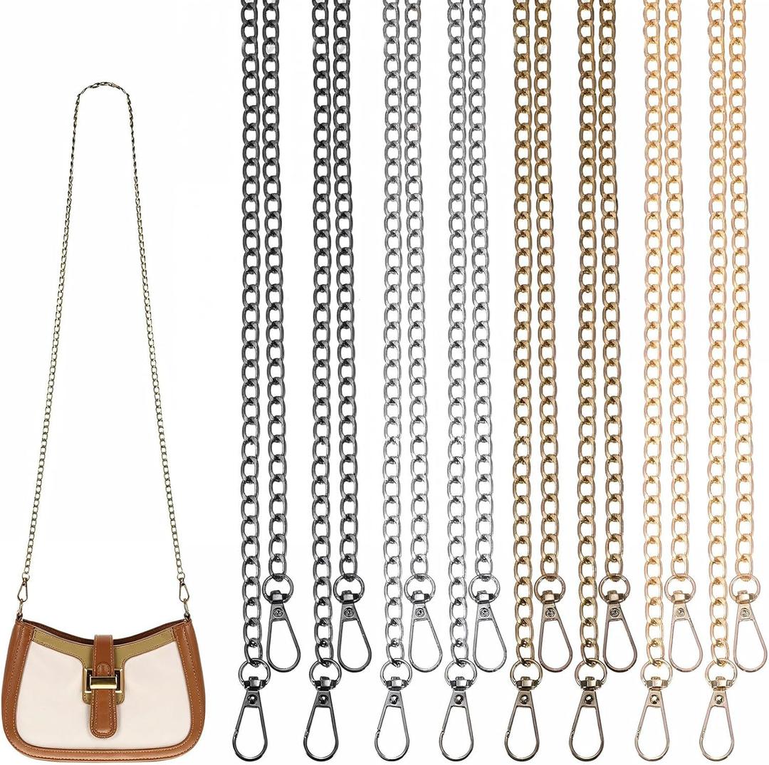 8 PCS Purse Chain Replacement for Wallet Handbag Shoulder Bag Crossbody Bag, Iron Flat Chain with Metal Buckles, DIY Crossbody Straps (47 Inch/120cm