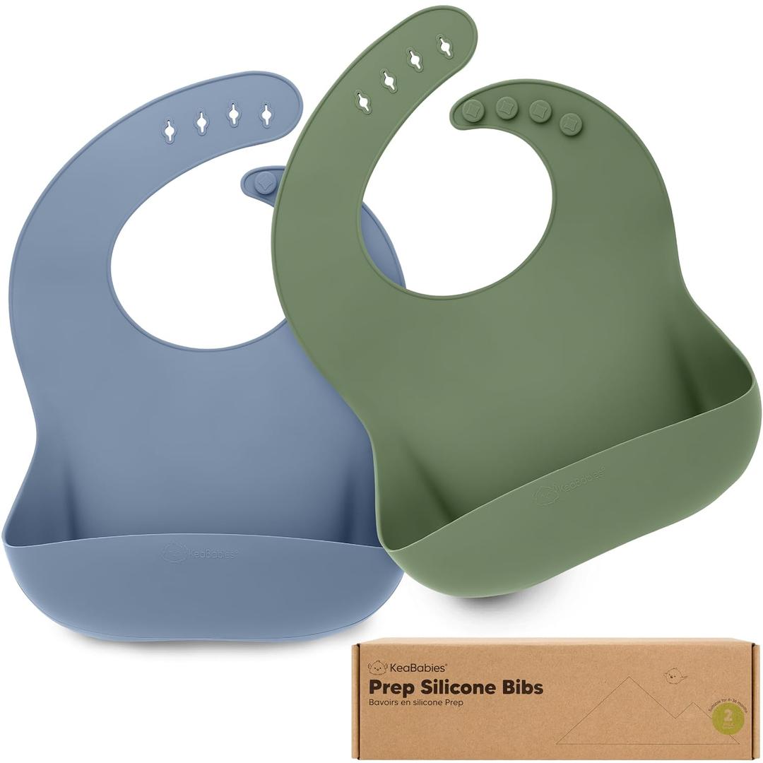 KeaBabies 2-Pack Silicone Bibs for Babies, Toddlers Girl, Boy  Sturdy Food-Grade Baby Bibs for Eating, Large Food Catcher, Clean & Put On Easily, Waterproof Toddler Feeding Essentials (Slate)