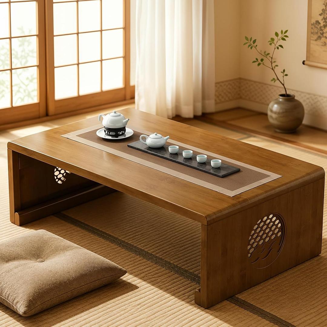 Japanese Foldable Coffee Table, Folding Floor Table, Low Table for Sitting on the Floor, for Sitting on The Floor for Living Room Meditation Tea Room Tatami Dining (31X20X12)